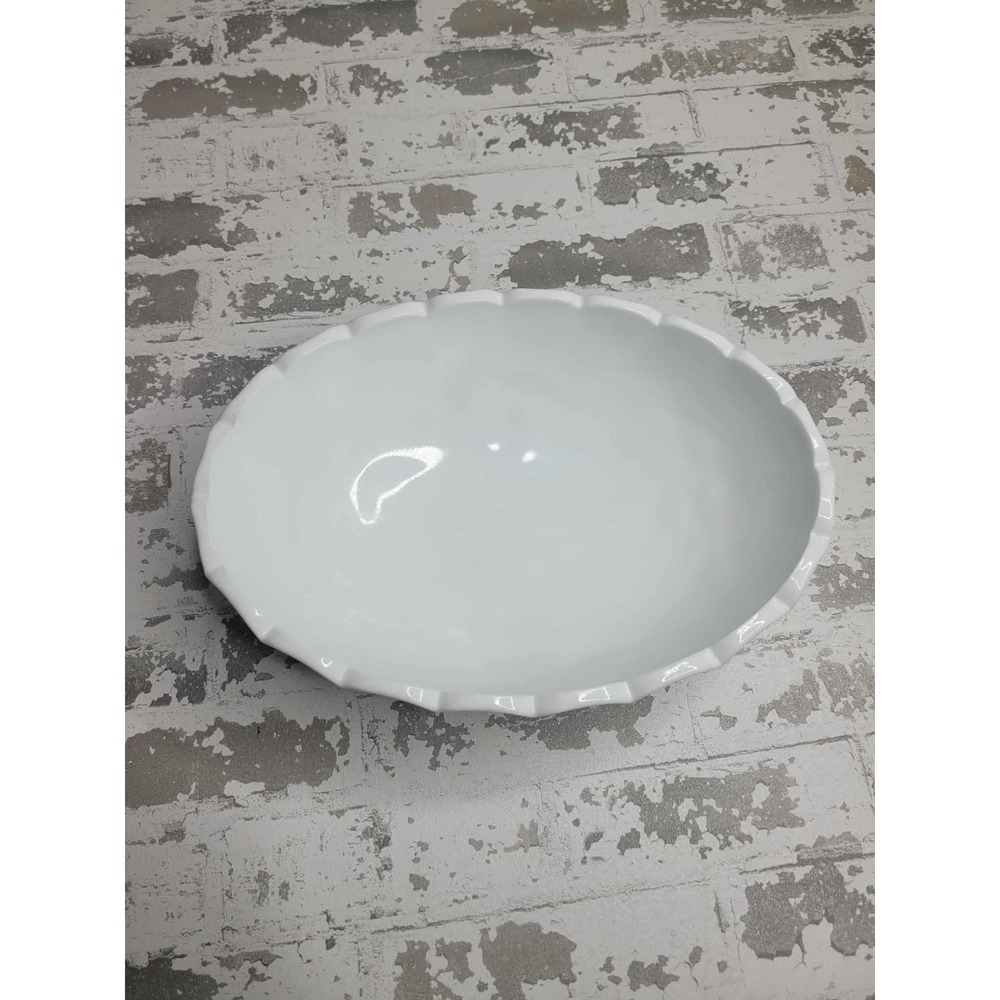 Vintage Indiana Harvest Grapes Oval Fruit Bowl Milk Glass Footed Scalloped White - Picture 3 of 5